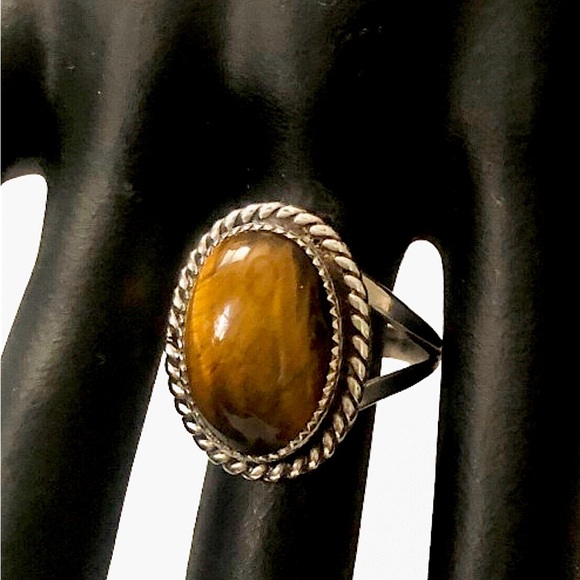 Native American Tigers Eye Sterling Silver Ring Sz 10-1/2 - Picture 17 of 17